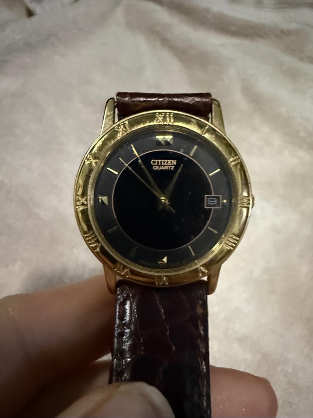 Citizen Gold Tone Case Black Dial Brown Leather Strap Women's Watch
